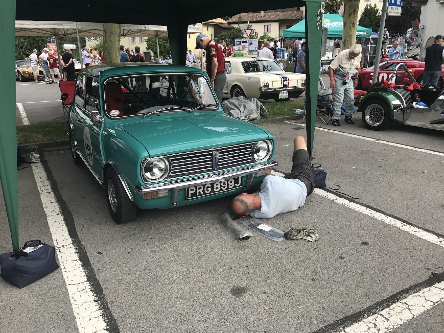 Malcolm working on the mini in Switzerland